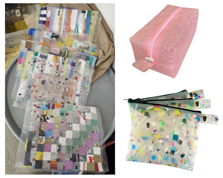Recycled plastic film and finished pouches made by Cool Trash